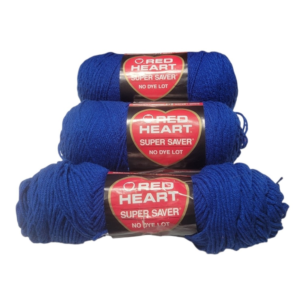 Red Heart Super Saver Yarn Royal Blue 385 Worsted Medium 7 oz Acrylic Lot of 3